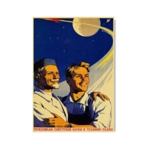affiche sovietique celebrant le travail des ouvriers fusees 30 x 42 cm 169 1