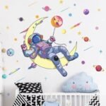 Autocollant Astronaute Croissant De Lune