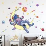 Autocollant Astronaute Croissant De Lune