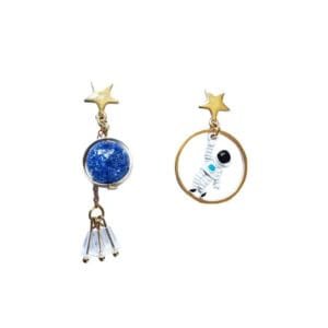 Boucles D’oreilles Planète Et Astronaute Doré