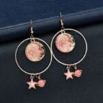 Boucles D’oreilles Pleines Lune Et étoiles En Rose Et Doré