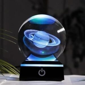 boule de cristal decorative planete saturne avec cable usb inclus 8 cm socle noir 293 1