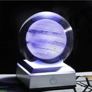 boule en cristal gravee de la planete jupiter avec cable usb 8 cm socle gris 907 1