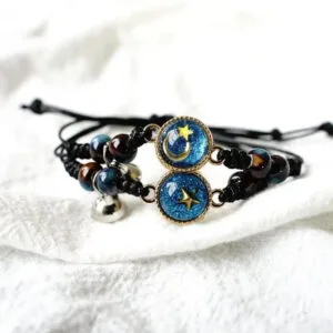 Bracelet Tendance En Corde Avec étoile Dorée Et Pierres Colorées