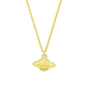 Collier Planète Saturne Avec étoiles Brillantes Pour Toutes Occasions - Doré