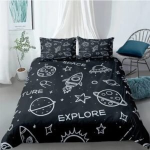 housse de couette planetes et etoiles avec taies doreiller assorties 150cm x 200cm 182 1