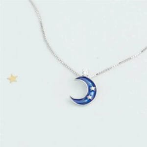 Pendentif Croissant De Lune Avec étoiles Argentées