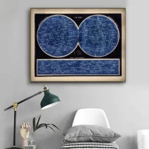 Planisphère Céleste En Toile Haut De Gamme Pour Votre Décoration - 30 x 40 Cm