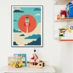 poster fusee colore en toile 100 coton pour decor spatiale 953 1