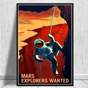 poster retro dastronaute sur les falaises martiennes 30 x 42 cm 295 1