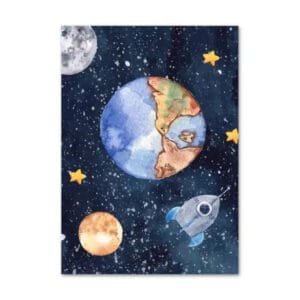 Poster Terre Effet Aquarelle Pour Chambre D’enfant - 30 x 40 Cm