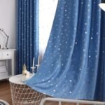 rideaux bleus etoiles et lunes pour chambre denfant astronome 100cm x 265cm 801 1