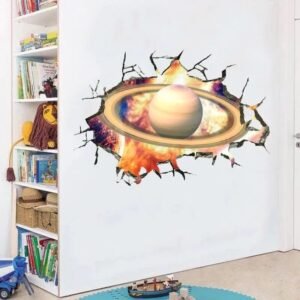 sticker mural 3d saturne rapprochez vous des anneaux majestueux stickers planete 830 1