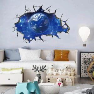 Sticker Mural 3d Terre Pour Une Chambre D’enfant Passionné D’astronomie