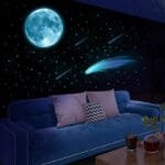 Stickers Muraux Phosphorescents: Pleine Lune Et étoiles Filantes
