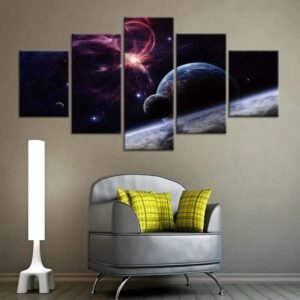 tableau cinq toiles de planetes pour un decor spatial moderne petit avec cadre 324 1